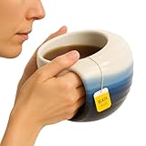 Double Hand Warmer Mug , Handmade Pottery - HandWarmer Contoured Pockets Both Hands will Hold Warmth From The Heat Of Your Drink To Keep Your Fingers Warm, Comfy Blue - Winter Stocking Stuffer Gift