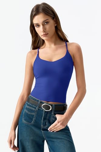 Image of QINSEN Womens Cross Back Tank Top V Neck Double Lined Camisole Top Sleeveless Spaghetti Strap Going Out Tops