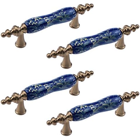 MY MIRONEY 3" Hole Center to Center Ceramic Pulls Chinese Style Decorative Drawer Pulls Handles Antique Bronze Door knobs Cupboard Pulls Pack of 4 Cover