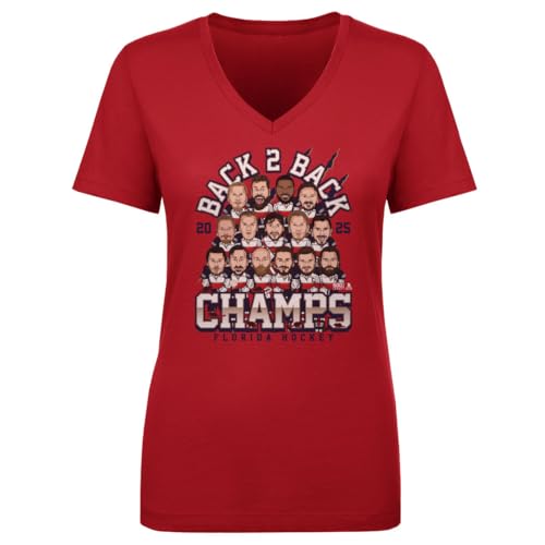 500 LEVEL Florida Panthers 2025 Back to Back Stanley Cup Champs Women's V-Neck T-Shirt (Red, X-Large)