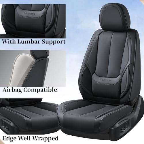 Image of Coverado Seat Covers Full Set, Black Seat Covers for Cars 5 Seats, Car Seat Protector, Waterproof Nappa Leather Car Seat Cushion, Front and Rear Car Seat Cover Fit for Most Sedans SUV Pick-up Truck