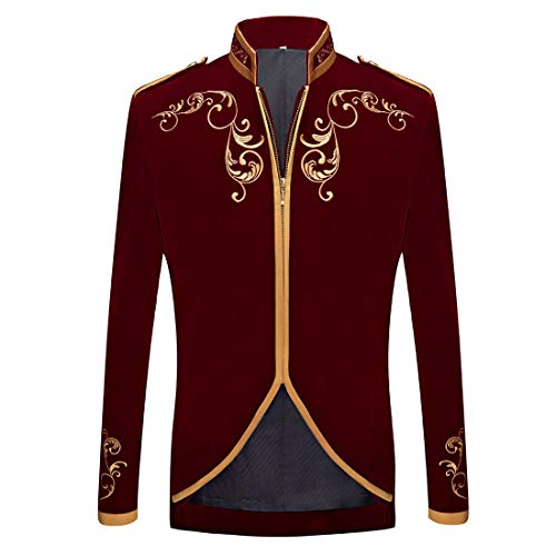 PYJTRL Blazer pour homme avec broderie dorée, noir, Bordeaux, L