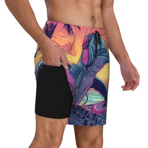 Hip-Hop Dj Dolphin Funny Men's Swim Trunks Board Shorts Quick Dry-2