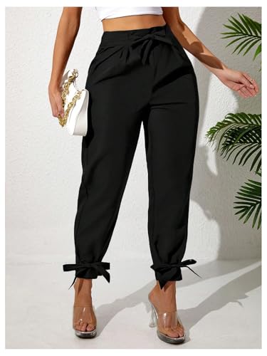 Floerns Women's Plus Size Bowknot Elastic High Waisted Pants Elegant Skinny Trousers2