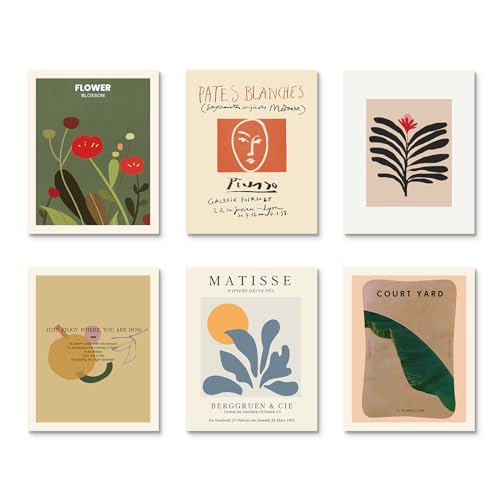 Image of Habseligkeit Matisse Wall Art Prints, Abstract Bedroom Wall Decor, Posters for Girls' Room Aesthetic Vintage Set of 6, 11 inchx14 inch Unframed