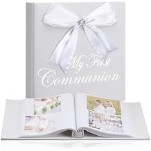 Cinnvoice 200 Pcs First Communion Photo Album Holds 4 x 6 Inch Photo Holy Album White Leather Scrapbook My First Communion