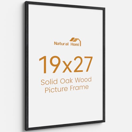 Image of 19x27 Picture Frame Oak Wood,19 inchx27 inchBlack Color Wooden Frames with Tempered Glass,27x19 inch Wall Gallery Poster Frame with No Mat,19 by 27 Frames Horizontal and Vertical for Wall Mounting