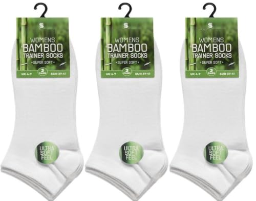 Image of OnlyBee 3 Pairs of Womens Healthy Bamboo Trainer Liners Ankle Socks UK Size 4-7 White or Black Jogging Running Sports (UK, Numeric, 4, 7, Regular, Regular, White)