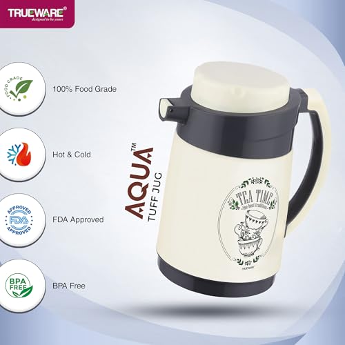 Image of Trueware Aqua Jug Insulated Flask -1000 Ml | Insulated Tea Pot Kettle Inner Steel Outer Plastic | Hot & Cold | Food Grade Plastic | Lightweight BPA-Free | Wide Mouth Design | Ideal for Office, Travel