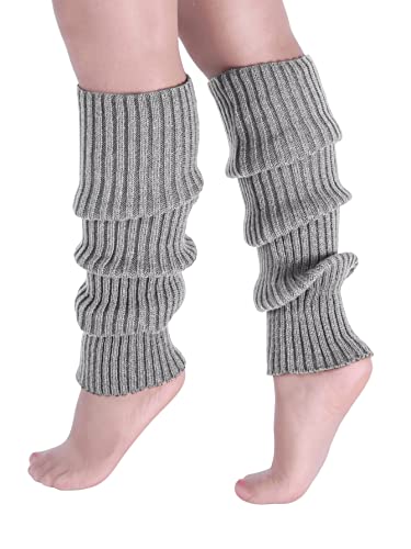 Verdusa Women's Solid Rib Knit Leg Warmers Light Grey One-Size #TOP4