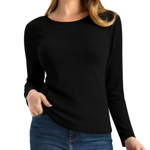 Leafigure Women's Ribbed Long-Sleeve Crewneck Top - image 1