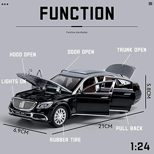 Image of Exclusive 1:24 Scale Mercedes Maybach S650 Model Diecast Metal Pullback Toy car with Openable Doors & Light, Music Boys Gifts Toys for Kids【Colors as Per Stock】