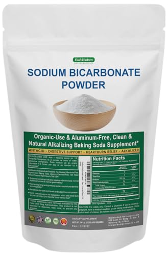 Sodium Bicarbonate Powder for Organic Use, Grade 1 Aluminum Free Baking Soda, Natural No Chemicals, Pure Powder for Cooking, Bicarbonato De Sodio Para Tomar en Polvo, 1 lb