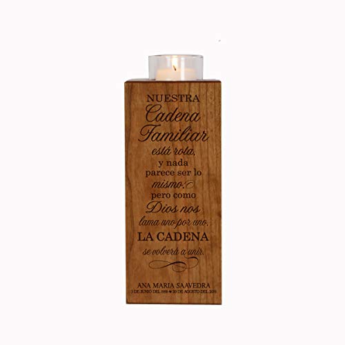 Lifesong Milestones Personalized 8in Tealight Candle Holder Spanish The Broken Chain Poem Sympathy Gift for Loss of Loved One Memorial Remembrance Funeral Votive (Square)