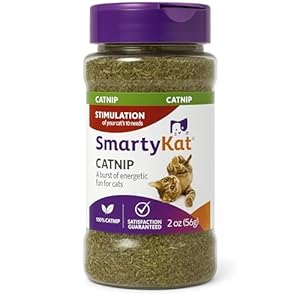 SmartyKat Natural Catnip Canister, 100% Natural Cat nip for Cats, Premium Dried Catnip for Indoor Cats, Positive Training Aid for Play and Exercise, Resealable Shaker Bottle, 2 Ounces