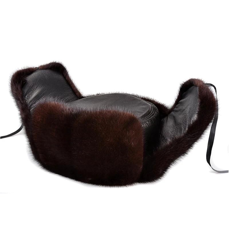 Zimowa gruba sztuczna czapka z futra rosyjskiego Czapka męska czarno-brązowa Ciepły Chapeau dla starszych mężczyzn Ciepła czapka zimowa, czarna-60CM,Black-60CM