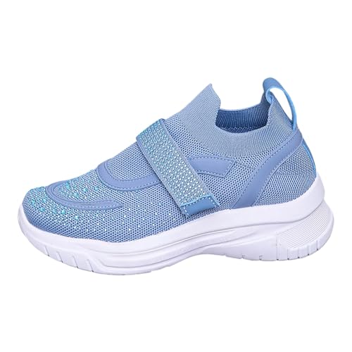 Chaussures de course respirantes pour femmes avec strass et semelle confort bleu ciel