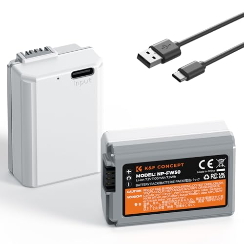 K&F CONCEPT 2 Pack NP-FW50 Battery Type-C Fast Charging