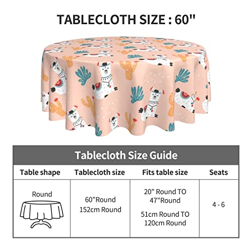 Alpaca Table Cloth Round Table Cover Wrinkle Resistant Waterproof Tablecloth 60 Inch Washable For Kitchen Party Picnic Pink #TOP1