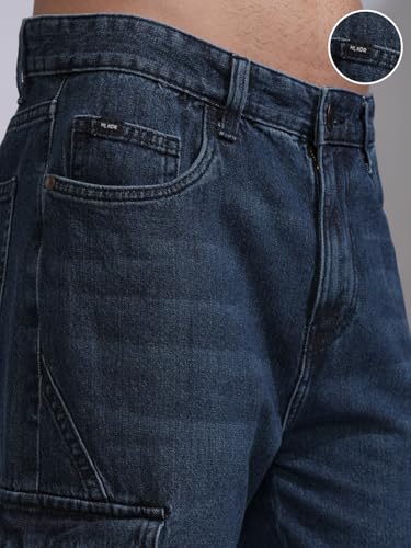 Image of Highlander Men Men's Relaxed-Fit Cargo Pocket Jeans | Clean Look | Cotton Comfort | Utility Style| Cargo Jeans for Man