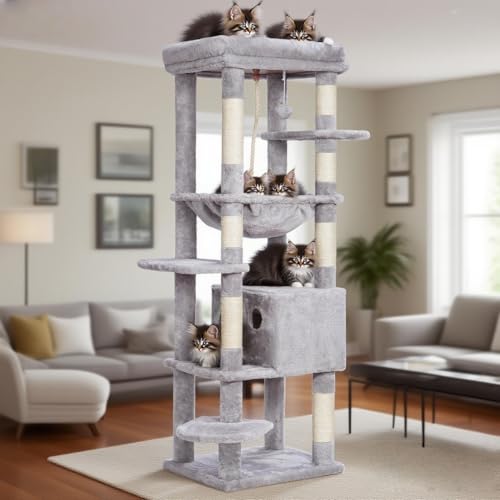 Image of Heybly Cat Tree for Large Cats, 20lbs Heavy Duty, 60 inches HCT050W