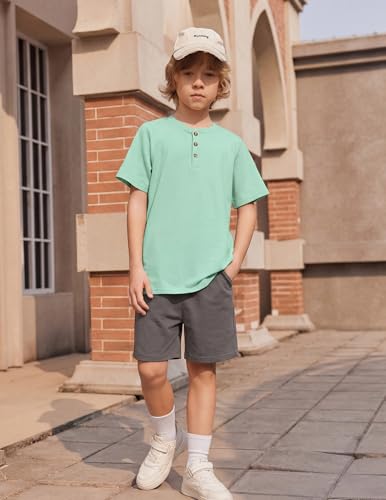 Image of Arshiner Boy's Textured Button Up Shirt and Shorts Set 2 Piece Summer Beach Outfit for 5~12 Years Kids