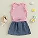 Aifawile Toddler Girls Summer Outfits Solid Color Ruffle Sleeveless Tank Tops Vest Denim Skirts Kids Fashion 2 Piece Outfits (Pink, 12-18 Months)