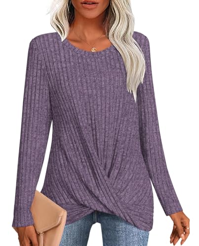 Image of HOTGIFT Women's Pullover Sweaters Winter Tunic Tops Long Sleeve Crewneck Shirts Casual Comfortable Blouse
