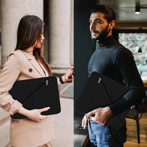 Image of BOOEUDI Laptop Sleeve Case 15.6 Inch,Traveling Carrying Computer Sleeve Bag With Zippered Pocket,Shockproof Protective Laptop Cover Compatible For Apple Notebook,Hp,Dell,Acer,Asus,Lenovo,Black | Laptop Sleeve, Shockproof Protective Laptop Cover Compatible for Apple Notebook, HP, Dell, Acer, Asus, Lenovo, Black