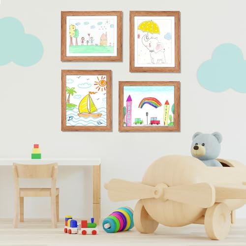Image of [2 Pack] Kids Art Frames, 10x12.5 Front Opening Kids Artwork Frames Changeable,Dark Woodgrain Artwork Display Storage Frame for Wall, Holds 50 Pcs, for 3D Picture, Crafts, Children Drawing, Hanging