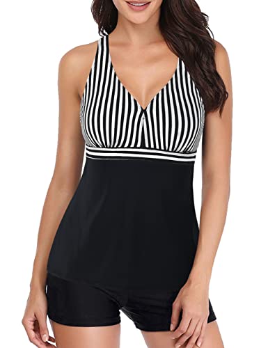 Septangle Women's Two Piece Swimsuit V Neck Tankini Bathing Suit for Big Bust Plus Size Swimwear with Boy Short2