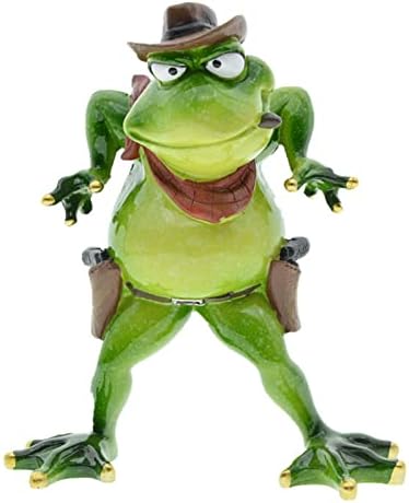 DEARBIRDER Green Frog Decor Role Play Cowboy Frog Figurines, Animal Art Craft Statues Desktop Ornaments Gardening Decor Accessories for Indoor Outdoor