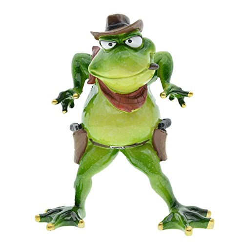 Dearbirder Green Frog Decor Role Play Cowboy Frog Figurines, Animal Art Craft Statues Desktop Ornaments Gardening Decor Accessories For Indoor Outdoor #TOP3