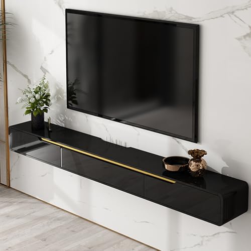 Dawselod Solid Wood Floating TV Stand Wall Mounted, Black, 78.7" Wall Mounted Entertainment Center Console, Hanging tv Media Shelf for Living Room, Bedroom (DSGBLACK-A, 78.7IN)
