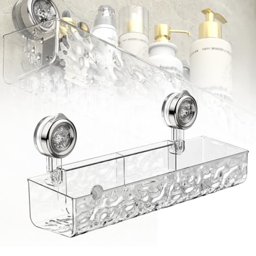 No-Drill Shower Caddy with Suction Cups Wall-Mounted Storage Organizer for Bathroom and Kitchen Corrugated Design Strong Hold Easy
