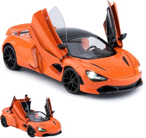 Image of FEXXA 1.18 Scale McLaren 720S Die-Cast Metal Car with Sport car Openable Doors Light and Sound,Pull Back Function Indoor Outdoor Toy for Kids (Orange)