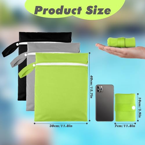 Miniatura 2 de Zupapjo 3 Piezas 40x30 Cm Wetbag, Bolsa Ropa Mojada Reutilizable Con Cremallera, Bolsa Pañales Impermeable Para Trajes De Baño, Ropa Sucia, Toallas De Playa Y Pañales, Negro, Gris, Verde