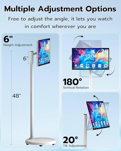 24 Inch Rolling Smart TV with 1080P Touch Screen | Android 13 OS | MTK 8-core CPU | 6G+128G Storage | Built-in 13MP Camera | Remote Voice Control | Full Rotation Portable TV on Wheels