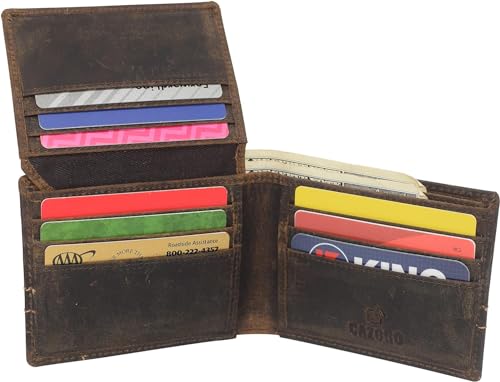 Bifold Wallets for Mens Distressed Genuine Leather RFID Protected Classic Billfold Vintage Wallet for Men (Logo)2