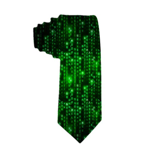 SARA NELL Men's Classic Woven Business Tie Silk Necktie Green Matrix Symbols Digital Binary Code On Dark Neck Ties