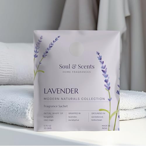 Image of Soul & Scents Lavender Bliss Fragrance Sachet | Blend of Rosemary and Vanilla | Versatile Air Freshener for Car, Wardrobe, Kitchen, and Travel Bag | Pack of 3-20gm Each