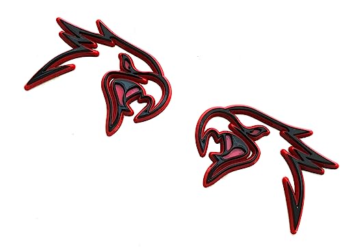 Image of Pair Custom HELLHAWK Emblem Replacement for Trackhawk Fender Door 3D Badge Hellcat Style Head (Black Red)