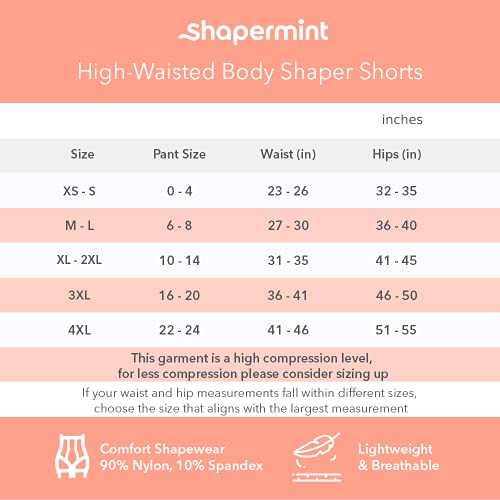 High Waisted Body Shaper Shorts - Shapewear for Women Tummy Control Small to Plus-Size Black Large/Medium