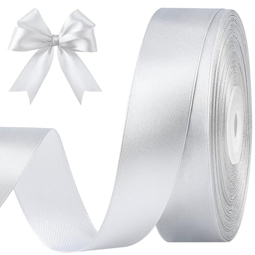 CLUEWR Silver Satin Ribbon 1 Inch 50 Yards