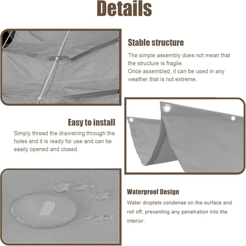 Voile d'ombrage imperméable et anti-UV réglable gris clair - 7