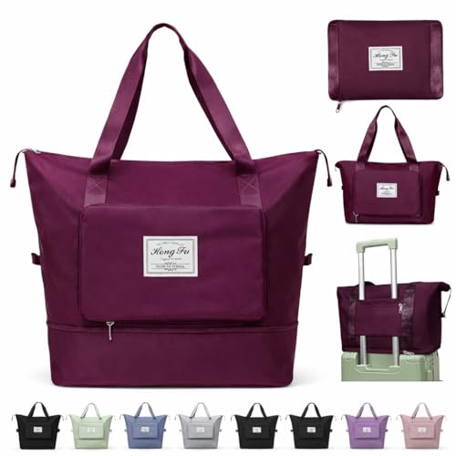 Image of TOPBAG Travel Duffle Bag, Waterproof Nylon Weekender Carry On Tote, Sport Gym Overnight Bag, 40x22x45 cm, 400g (Burgundy)