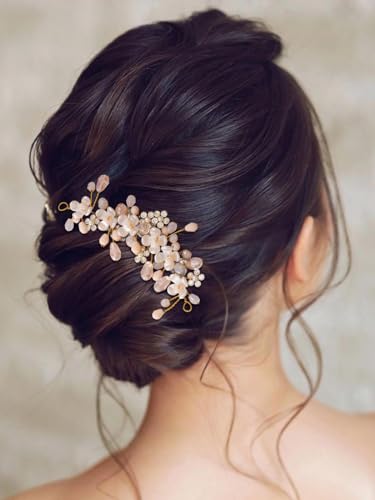 EARENT Bridal Flower Hair Vine Gold Pearl Hair Pieces Crystal Wedding Bride Hair Accessories for Women