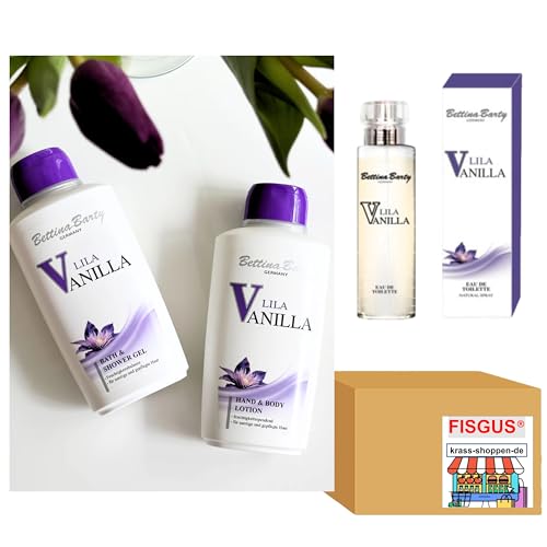 Bettina Barty Lila Vanilla Serie - Eau de Toilette 50 ml - Bath & Shower Gel 500 ml - Hand & Body Lotion 500 ml - Ein Angebot, zusammengestellt von FISGUS® by krass-shoppen-de