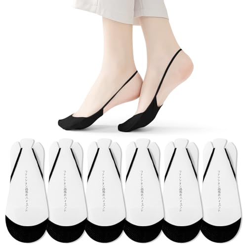 Image of No Show Socks with Invisible Sling Back Womens, 6 Pairs Low Cut Half Toe Topper Socks with Non-Slip Straps for Heels