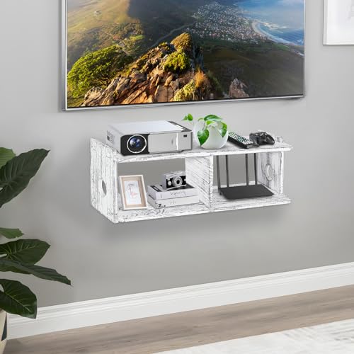 Floating Shelves Projector Shelf Rack PlayStation Holder Projector Wall Mount TV Stand Router Storage Box Modem Cable Box Cover Hider TV Shelf for Xbox DVD Players Games Consoles TV Accessories